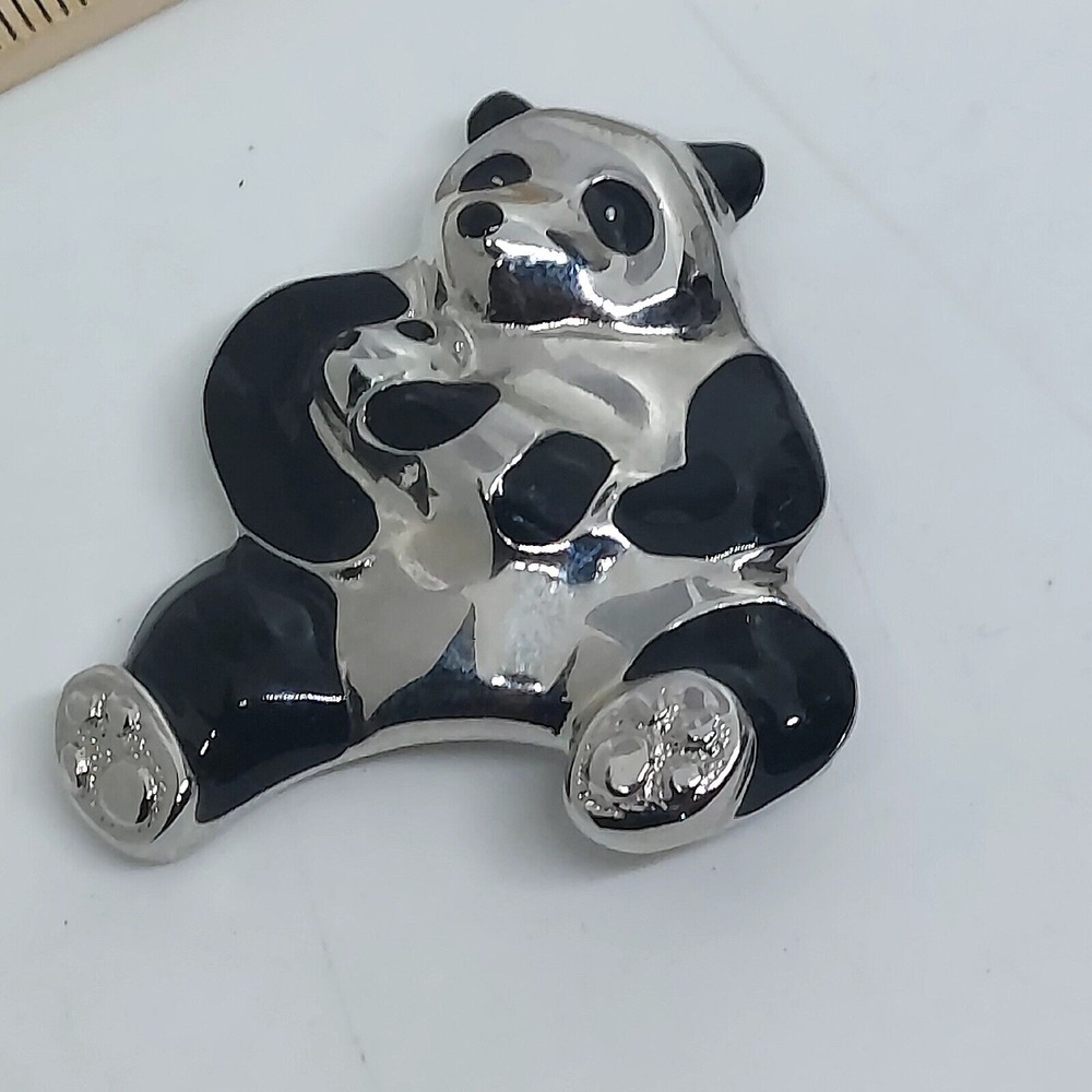 Vintage Jewelry - Liz Claiborne - Silver Tone - Enamel - Panda Bear Brooch/Pin